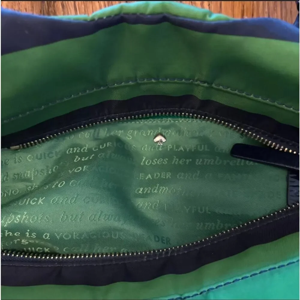 Kate Spade New York Karen Cambridge Nylon Green Navy Stripe Hobo Bag Vintage
